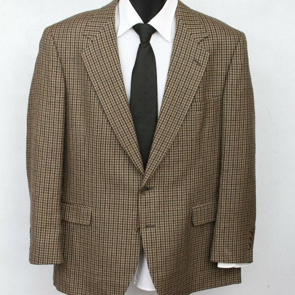 John Alexander Other - Vintage John Alexander Brown Lambs Wool Houndstooth 2 Button Sport Coat Mens 42R